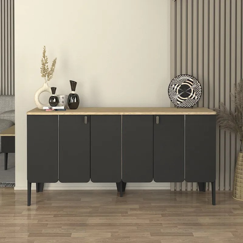 Μπουφές Pedro Megapap χρώμα ανθρακί - rota oak 150x45x75εκ.-GP042-0303,1