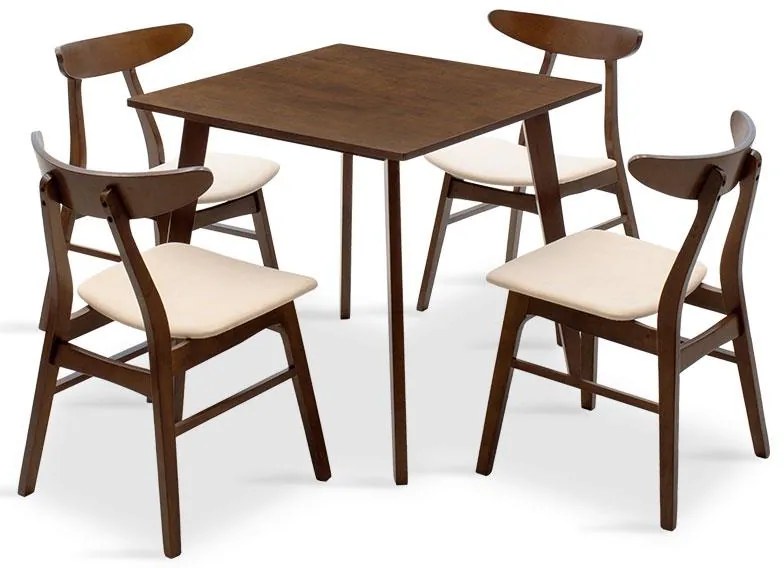 Tραπεζαρία Benson - Orlean σετ 5τμχ καρυδί - ύφασμα μπεζ 80x80x75εκ 80x80x75 εκ.