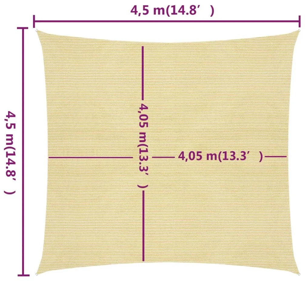 vidaXL Πανί Σκίασης Μπεζ 4,5 x 4,5 μ. από HDPE 160 γρ./μ²