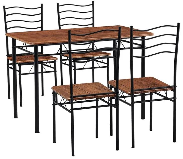 IVAR Set Τραπεζαρία Σαλονιού Κουζίνας: Τραπέζι + 4 Καρέκλες Μέταλλο Βαφή Μαύρο, Καρυδί -  Τρ.120x70x74 / Καρ.40x40x88 cm