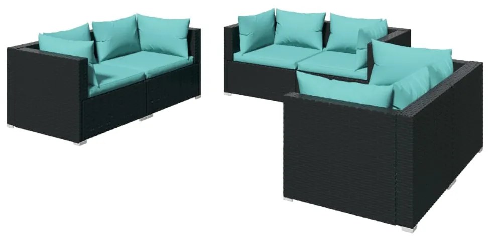 vidaXL Σαλόνι Κήπου Σετ 6 Τεμαχίων Μαύρο Συνθετικό Ρατάν με Μαξιλάρια