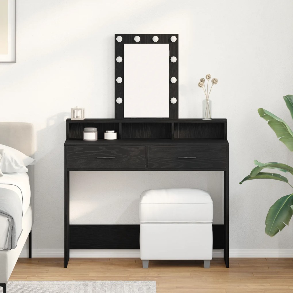 vidaXL Επιτραπέζιο με LED Φωτιστικά Μαύρη Βελανιδιά 100x41x140 εκ.