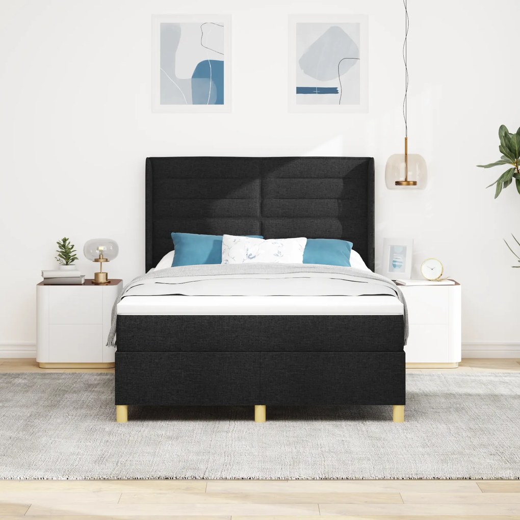 vidaXL Κρεβάτι Box Spring με Στρώμα Μαύρο 140x200 εκ. Υφάσματος