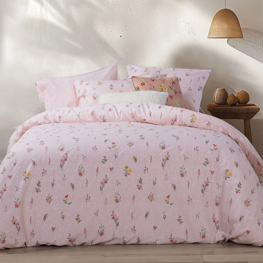 Σεντόνια Plant Με Λάστιχο (Σετ 4τμχ) Pink Nef-Nef Homeware King Size 180x235cm 100% Βαμβάκι
