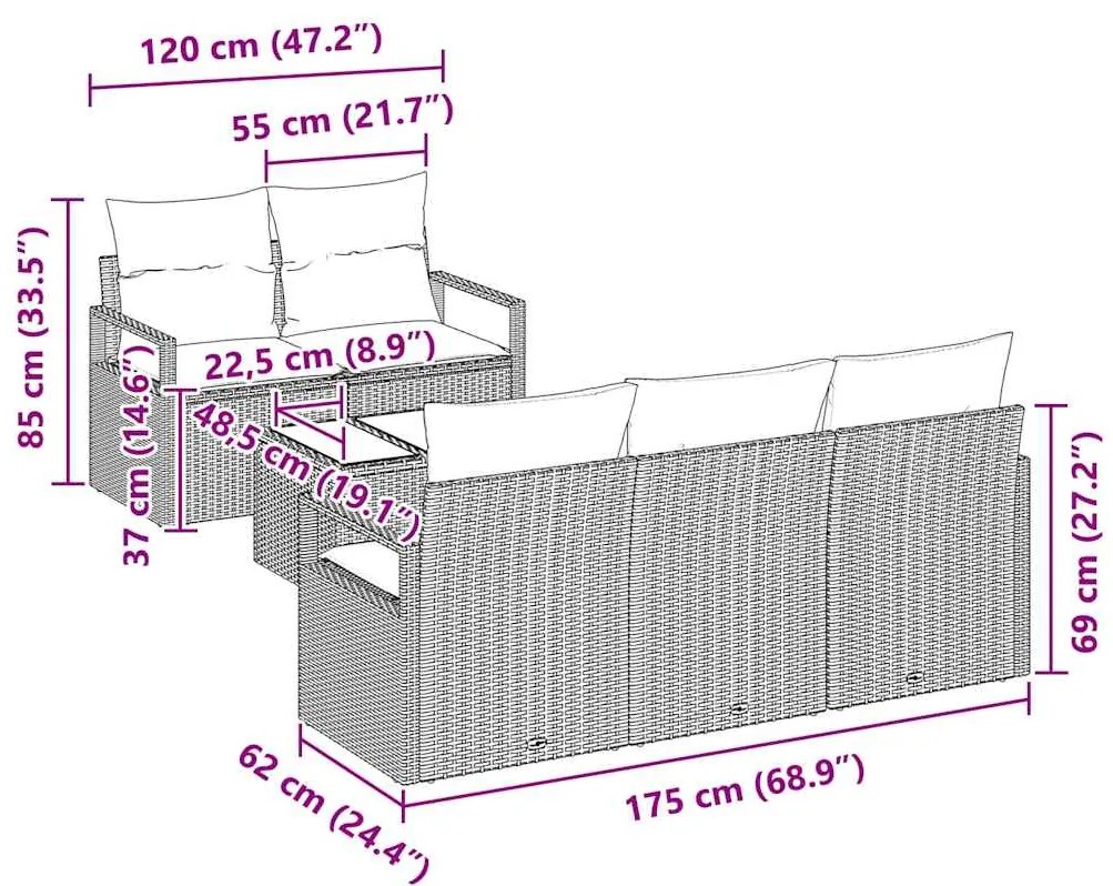 vidaXL Σετ Καναπέ Κήπου 6 pcs Μπεζ, Κρέμα 55 x 55 x 37 εκ