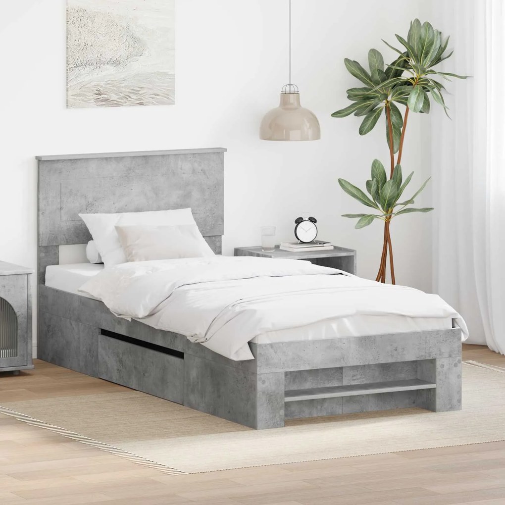 vidaXL Σκελετός Κρεβατιού με κεφαλάρι Σκυρόδεμα Γκρι 90 x 200 cm