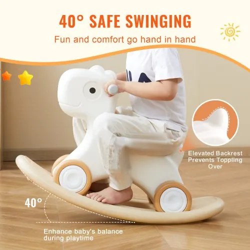 VEVOR 3 in 1 Rocking Horse for Toddlers 1-3 Years, Baby Rocking Horse with Detachable Balance Board and 4 Smooth Wheels, Support up to 80 lbs HDPE Material Kids Ride on Toy, 40° Swinging, White
