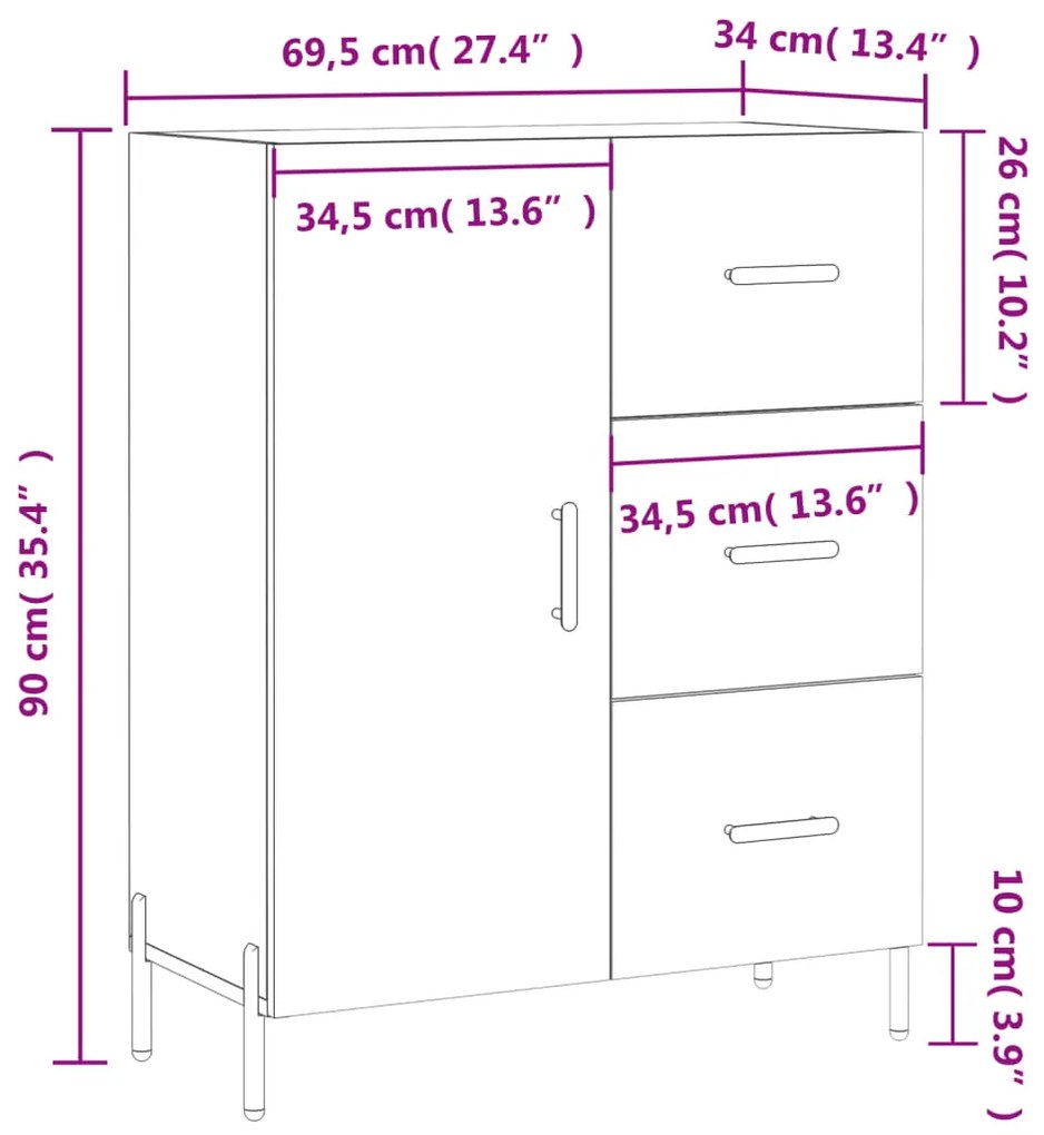 Συρταριέρα Μαύρη 69,5 x 34 x 90 εκ. από Επεξεργασμένο Ξύλο - Μαύρο