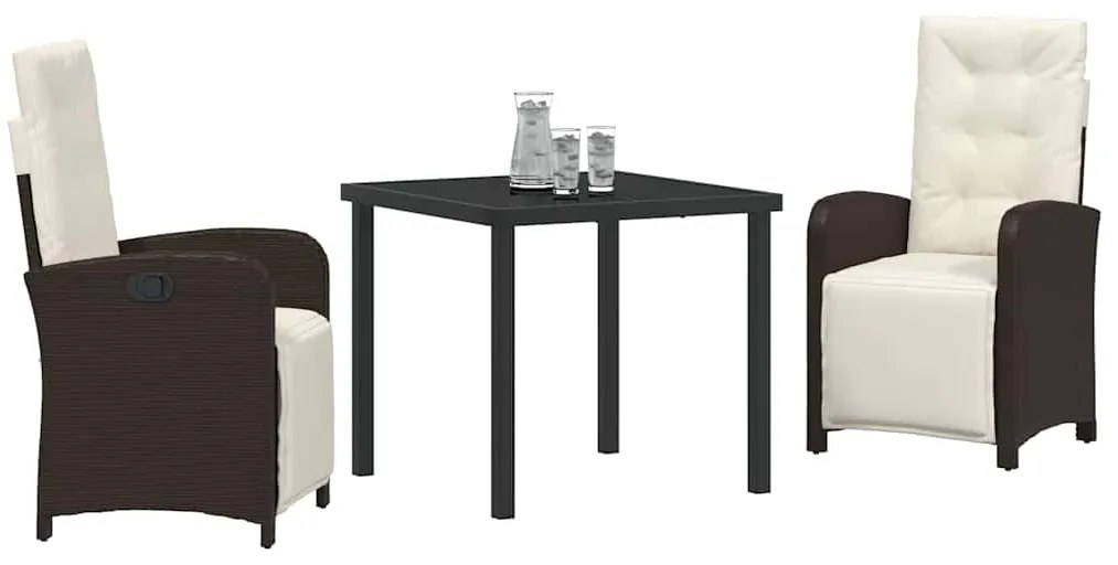 vidaXL Σέτ φαγητού για κήπο με μαξιλάρι 3 pcs Καφέ συνθετικό ρατάν