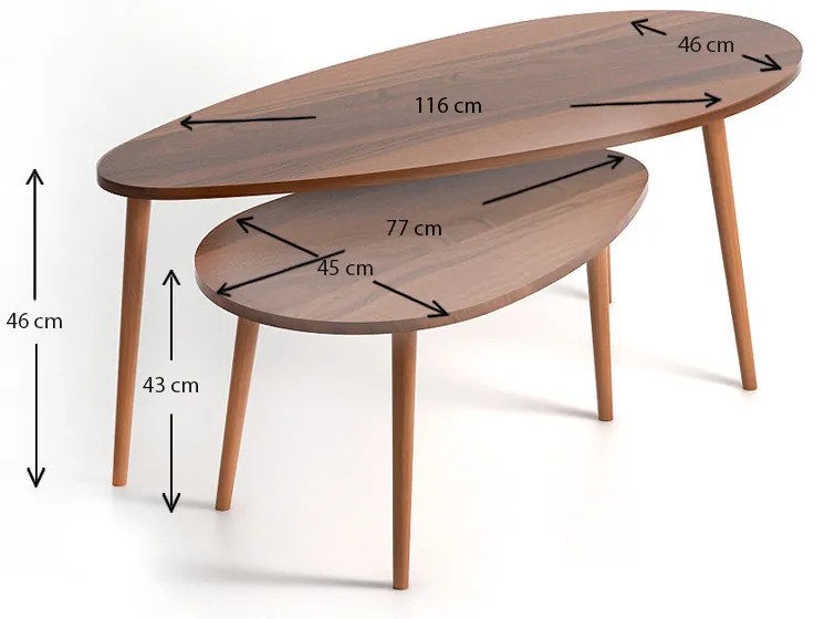 Βοηθητικά τραπεζάκια Elips Megapap χρώμα καρυδί 116x46x46εκ.