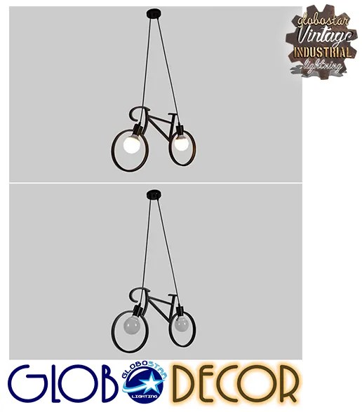 GloboStar® BIKE BLACK 01213 Vintage Κρεμαστό Φωτιστικό Οροφής Δίφωτο 2 x E27 Μαύρο Μεταλλικό Μ67 x Π1.5 x Υ41cm