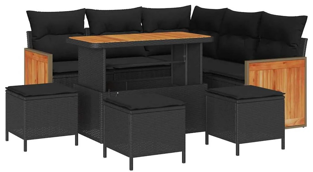 vidaXL Σετ Καναπέ Κήπου με μαξιλάρι 9 pcs Μαύρο 110 x 55 x 71 εκ