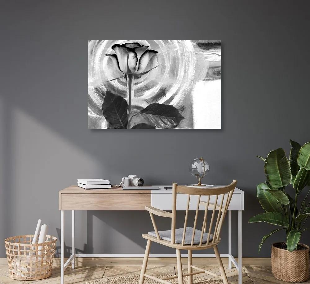 Εικόνα ενός τριαντάφυλλου σε καμβά ζωγραφικής σε ασπρόμαυρο