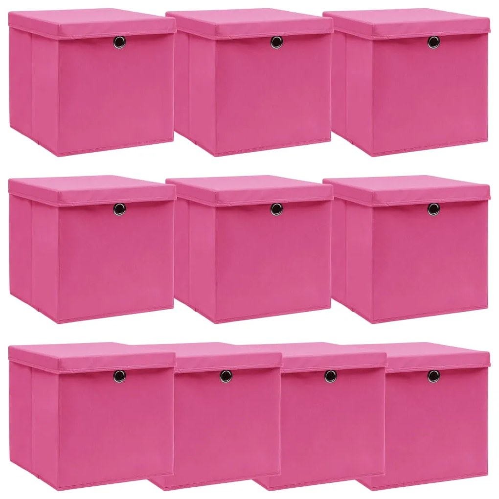 Κουτιά Αποθήκευσης με Καπάκια 10 τεμ Ροζ 32x32x32εκ Υφασμάτινα