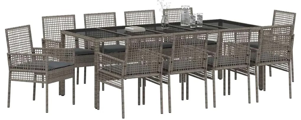 vidaXL Σέτ φαγητού για κήπο 11 pcs Γκρι Πολυ ράταν