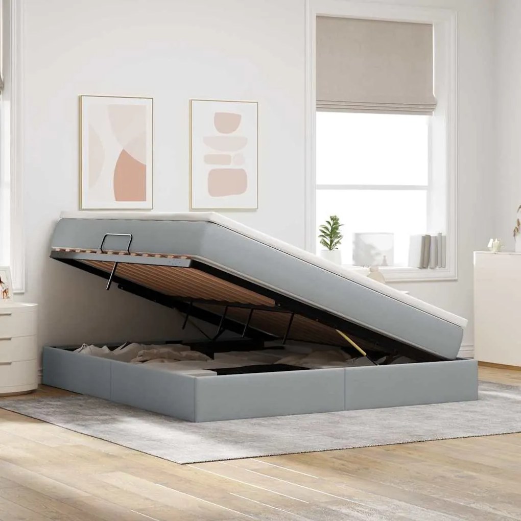 vidaXL Κρεβάτι με αποθηκευτικό χώρο και στρώμα με στρώμα Ανοιχτό γκρι