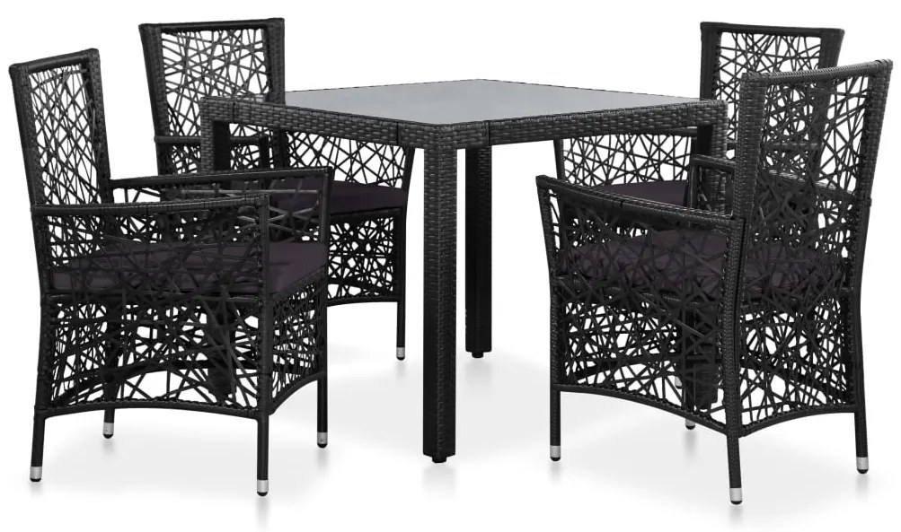 vidaXL Σετ Τραπεζαρίας Εξωτερικού Χώρου 5 τεμ. Μαύρο Συνθετικό Ρατάν