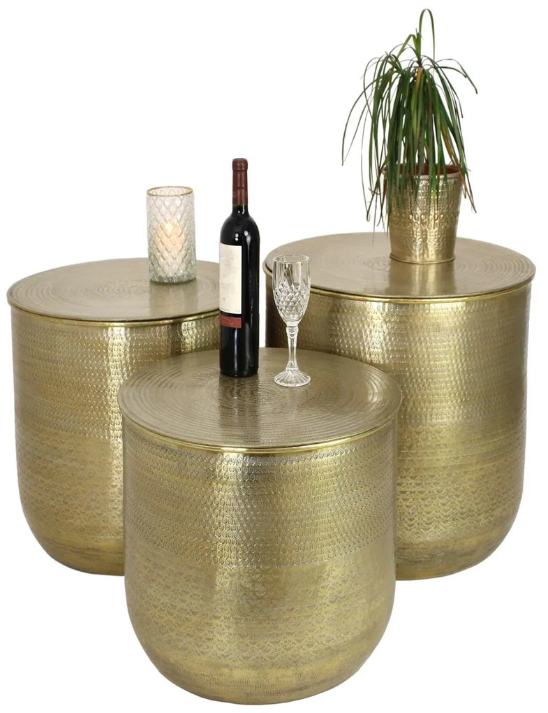 Τραπεζάκι-Κασπώ ArteLibre Μέταλλο Χρυσό 59x59x46cm Σετ 3Τμχ