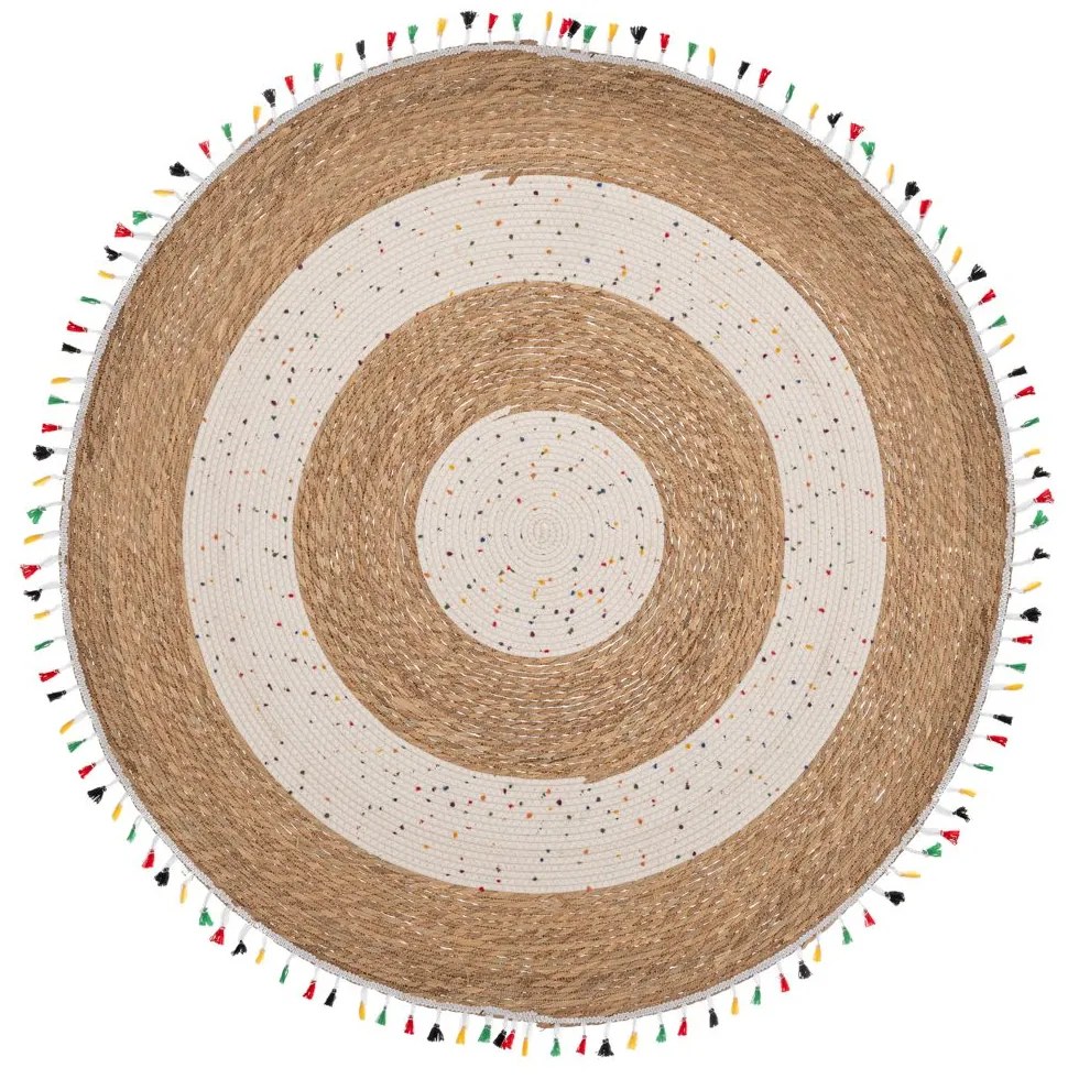 Χαλί Jute-Βαμβακερό Boho Στρογγυλό 150εκ. Καφέ-Natural Με Πολύχρωμα Κρόσσια iliadis 90164