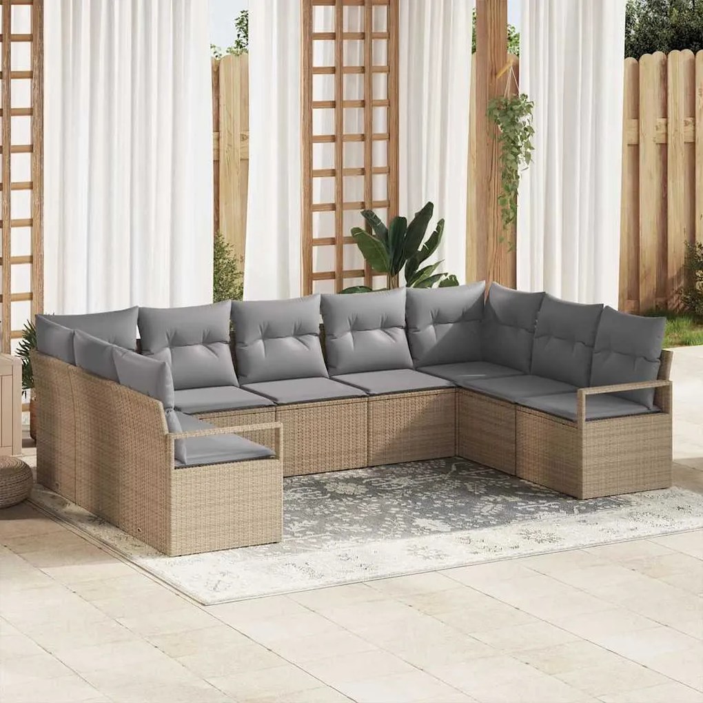 vidaXL Σετ Καναπέ Κήπου 9 pcs Μπεζ Πολυ ράταν