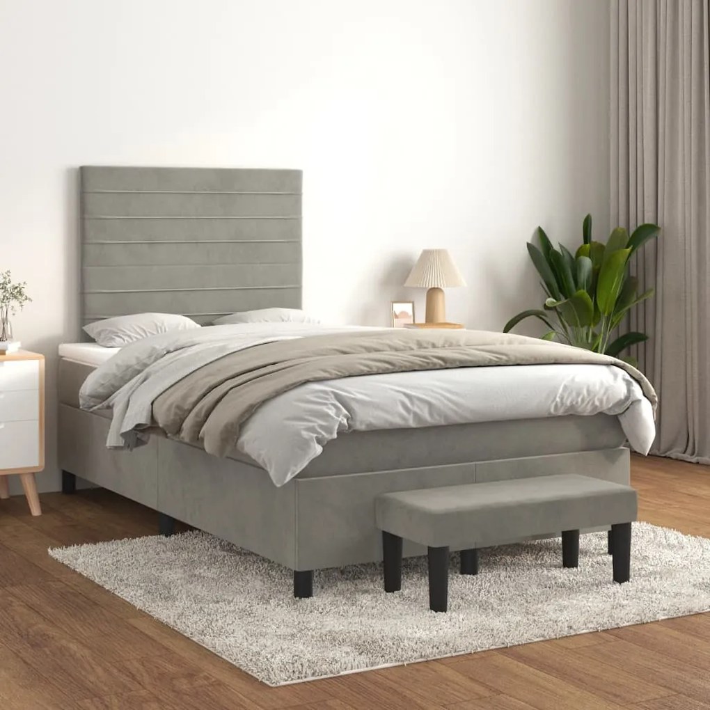 vidaXL Κρεβάτι Boxspring με Στρώμα Ανοιχτό Γκρι 120x200 εκ. Βελούδινο