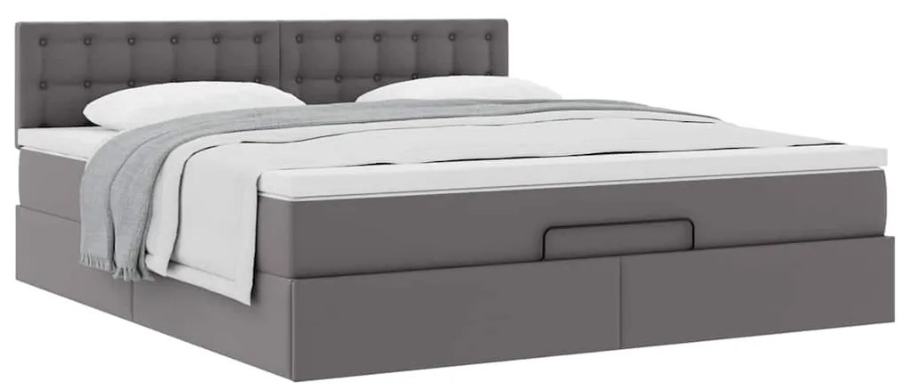vidaXL Οθωμανικό κρεβάτι με στρώμα Γκρι 180x200cm Faux Leather