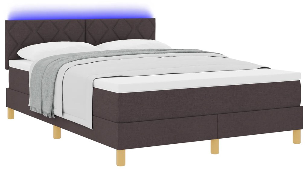 vidaXL Κρεβάτι Σημείου με Στρώμα & LED Σκοτεινό Καφέ 140x200 εκ Ύφασμα
