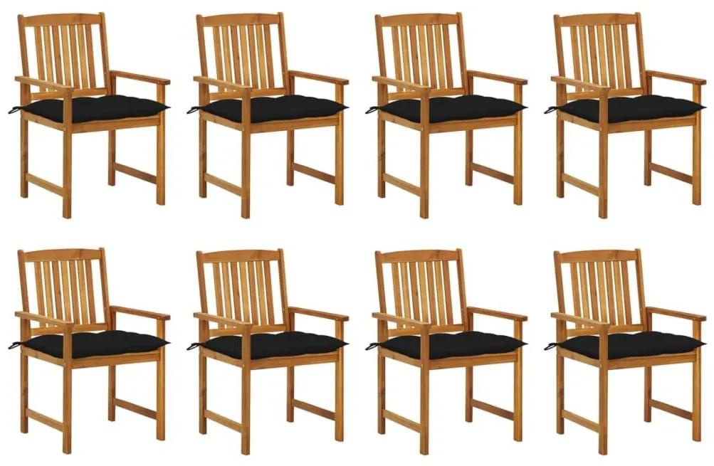 Καρέκλες Κήπου 8 τεμ. από Μασίφ Ξύλο Ακακίας με Μαξιλάρια - Μαύρο