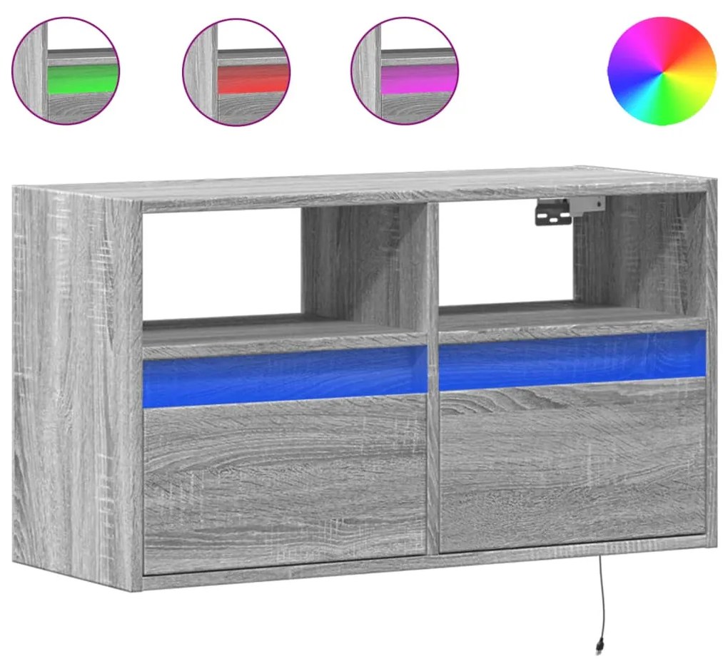 Έπιπλο Τοίχου Τηλεόρασης με LED Γκρι Sonoma 80x31x45 εκ. - Γκρι