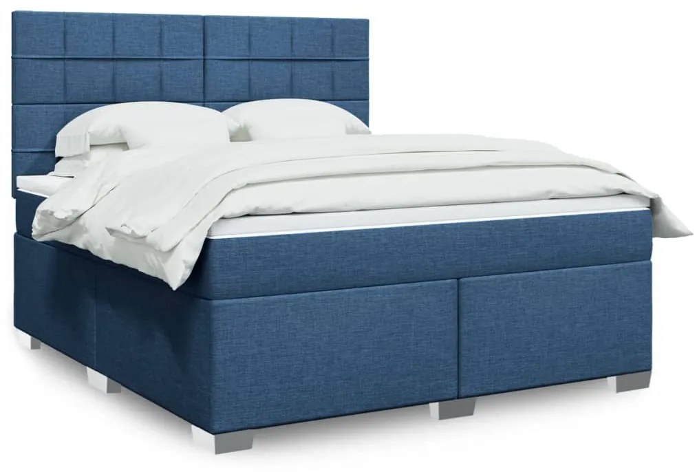 vidaXL Κρεβάτι Boxspring με Στρώμα Μπλε 180x200 εκ. Υφασμάτινο