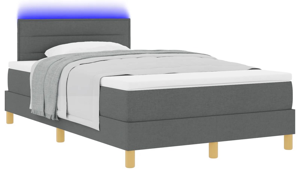 vidaXL Κρεβάτι Box Spring με Στρώμα & LED Σκούρο Γκρι 120x200 εκ Ύφασμα