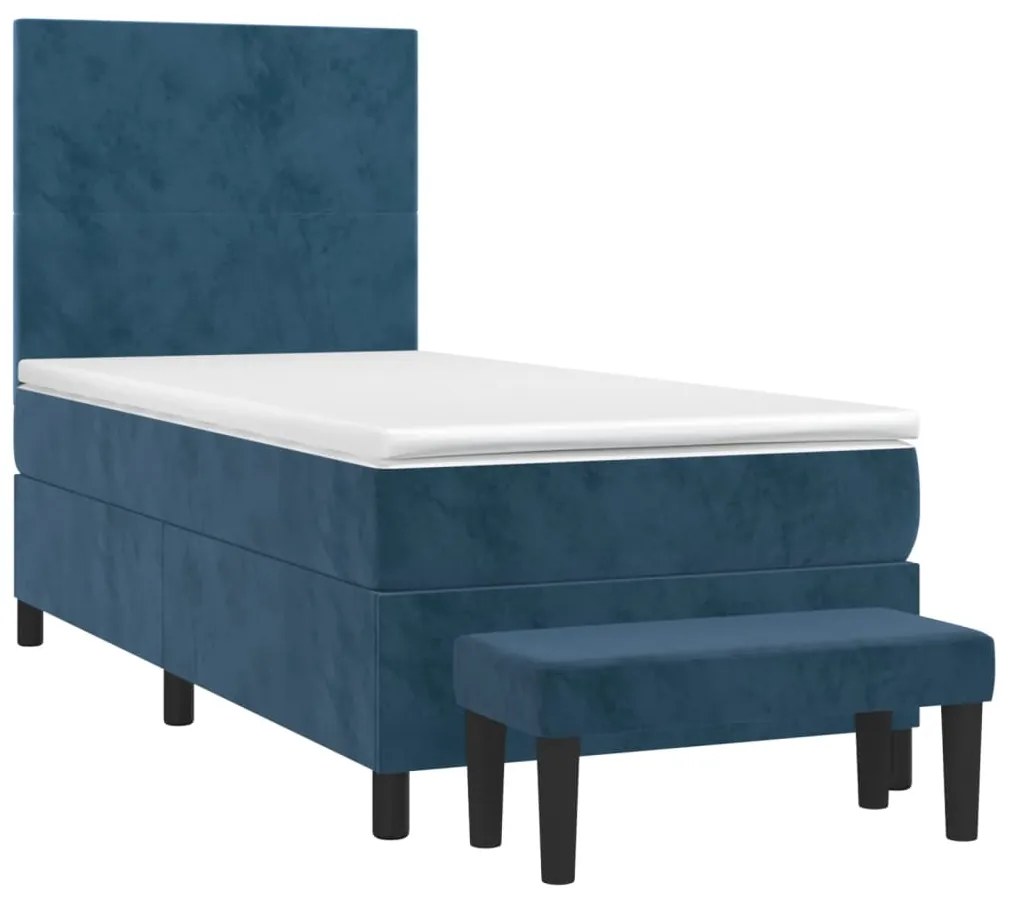 vidaXL Κρεβάτι Boxspring με Στρώμα Σκούρο Μπλε 90x190 εκ. Βελούδινο