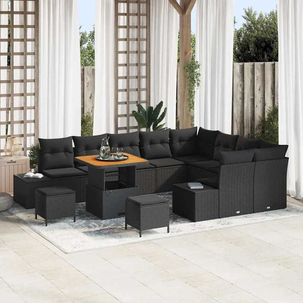 vidaXL Σετ Καναπέ Κήπου με αποθήκευση 12 pcs Μαύρο Πολυ ράταν