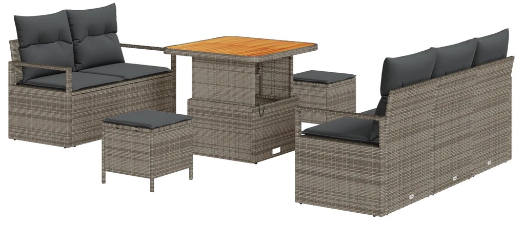 vidaXL Σετ Καναπέ Κήπου με μαξιλάρι 8 pcs Γκρι Πολυ ράταν