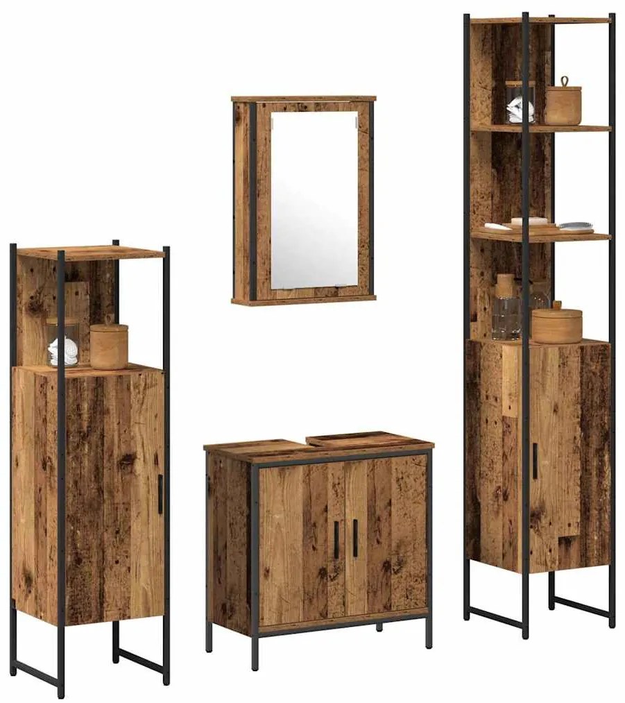 vidaXL Σετ Επίπλων Μπάνιου με ράφι 4 pcs Καφέ 33 x 33 x 185.5 εκ