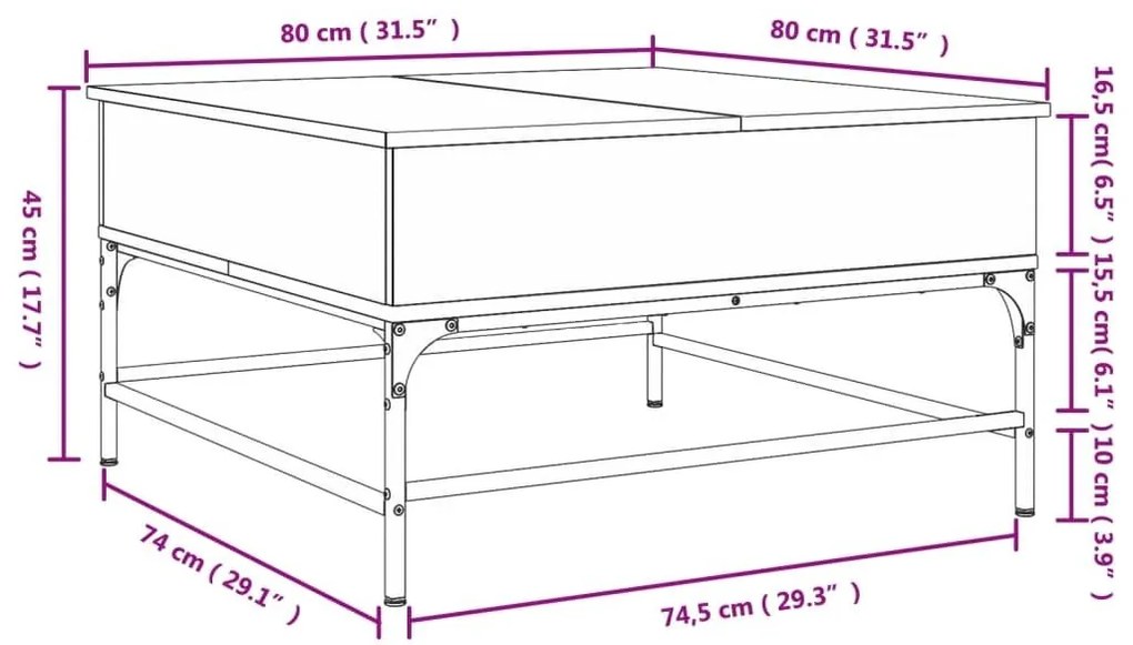 Τραπεζάκι Σαλονιού Μαύρο 80x80x45εκ. Επεξεργασμένο Ξύλο+Μέταλλο - Μαύρο