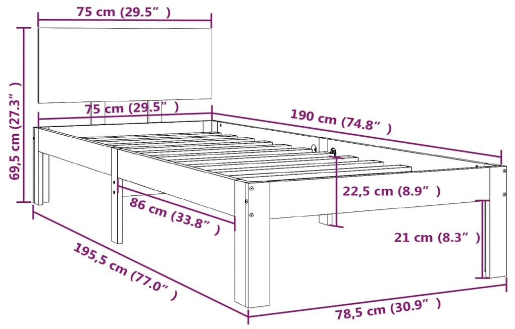 ΠΛΑΙΣΙΟ ΚΡΕΒΑΤΙΟΥ ΛΕΥΚΟ 75X190 ΕΚ. ΜΑΣΙΦ ΞΥΛΟ SMALL SINGLE 810456