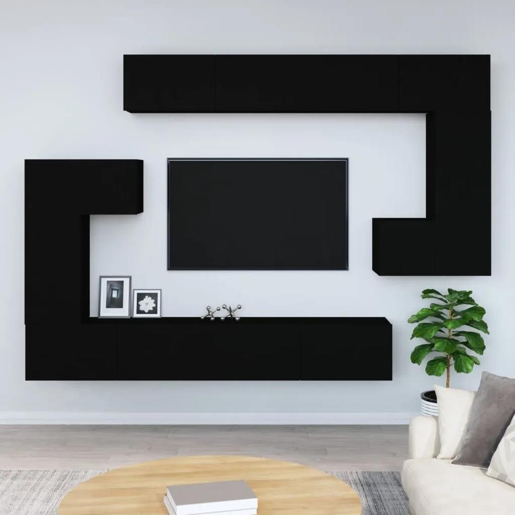 Έπιπλο Τηλεόρασης Επιτοίχιο Μαύρο από Επεξεργασμένο Ξύλο - Μαύρο