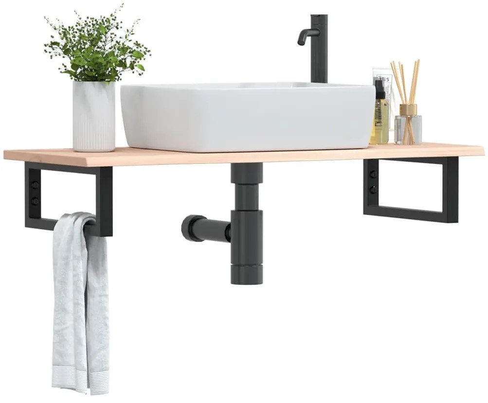 vidaXL Ράφι Νιπτήρα Τοίχου από Ατσάλι / Μασίφ Ξύλο Δρυός