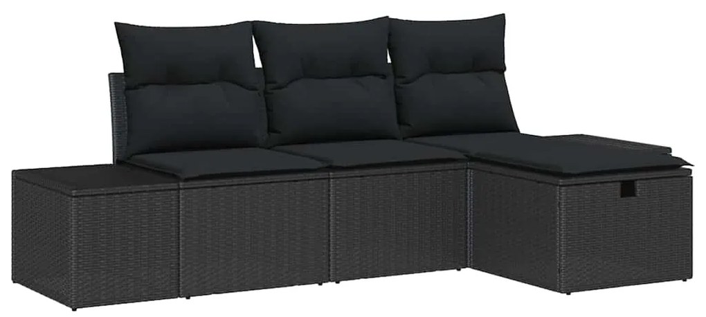 vidaXL Σετ Καναπέ Κήπου με μαξιλάρι 4 pcs Μαύρο Πολυ ράταν