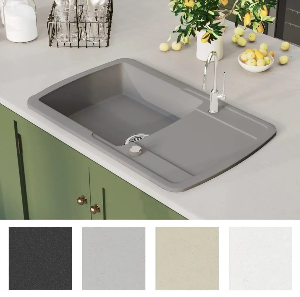 vidaXL Νεροχύτης με Μονή Γούρνα Γκρι Γρανιτένιος