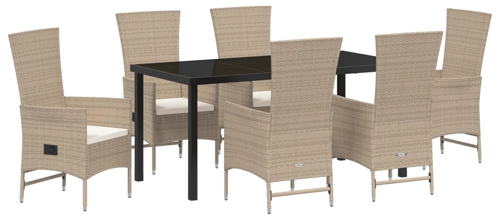 vidaXL Σετ Εξωτερικών Καθισμάτων με μαξιλάρι 7 pcs Μπέζ, Κρέμες Λευκό