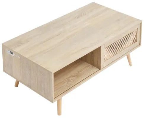 VEVOR Rattan Coffee Table Rectangle Rattan Coffee Table 2-Tier for Living Room