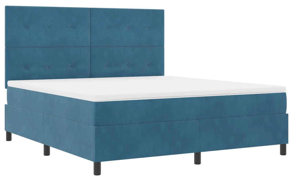 vidaXL Κρεβάτι Box Spring με Στρώμα & LED Σκούρο Μπλε 180x200 εκ. Βελούδο