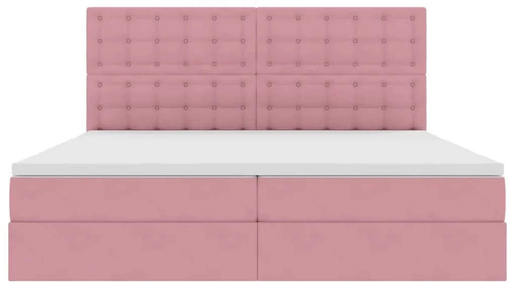 vidaXL Κρεβάτι με αποθηκευτικό χώρο και LED Ροζ 200 x 200 cm Βελούδο