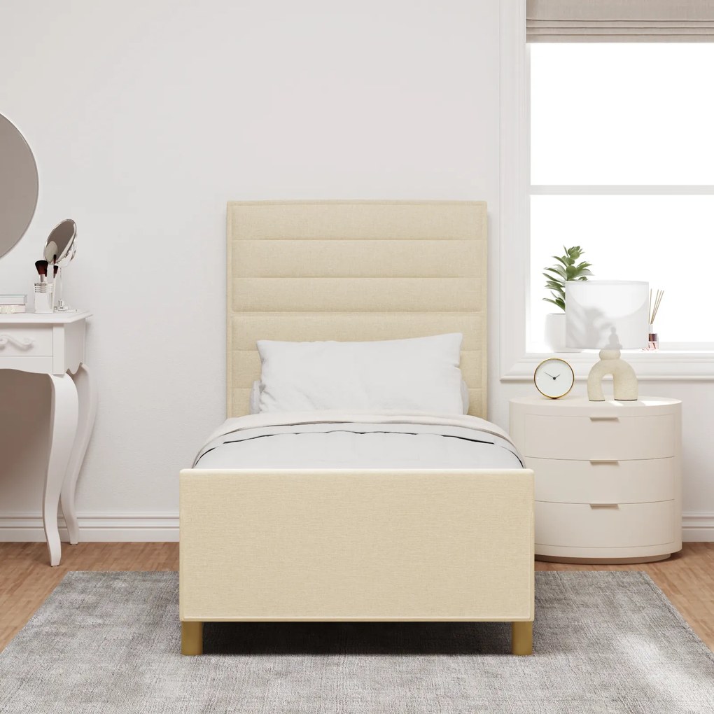 vidaXL Σκελετός Κρεβατιού με κεφαλάρι Κρεμ 100 x 200 cm ύφασμα