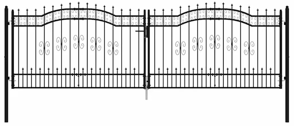 vidaXL Πόρτα Περίφραξης με Κορυφή Δόρυ Μαύρη 406x125 εκ. από Ατσάλι με Ηλεκτροστατική Βαφή
