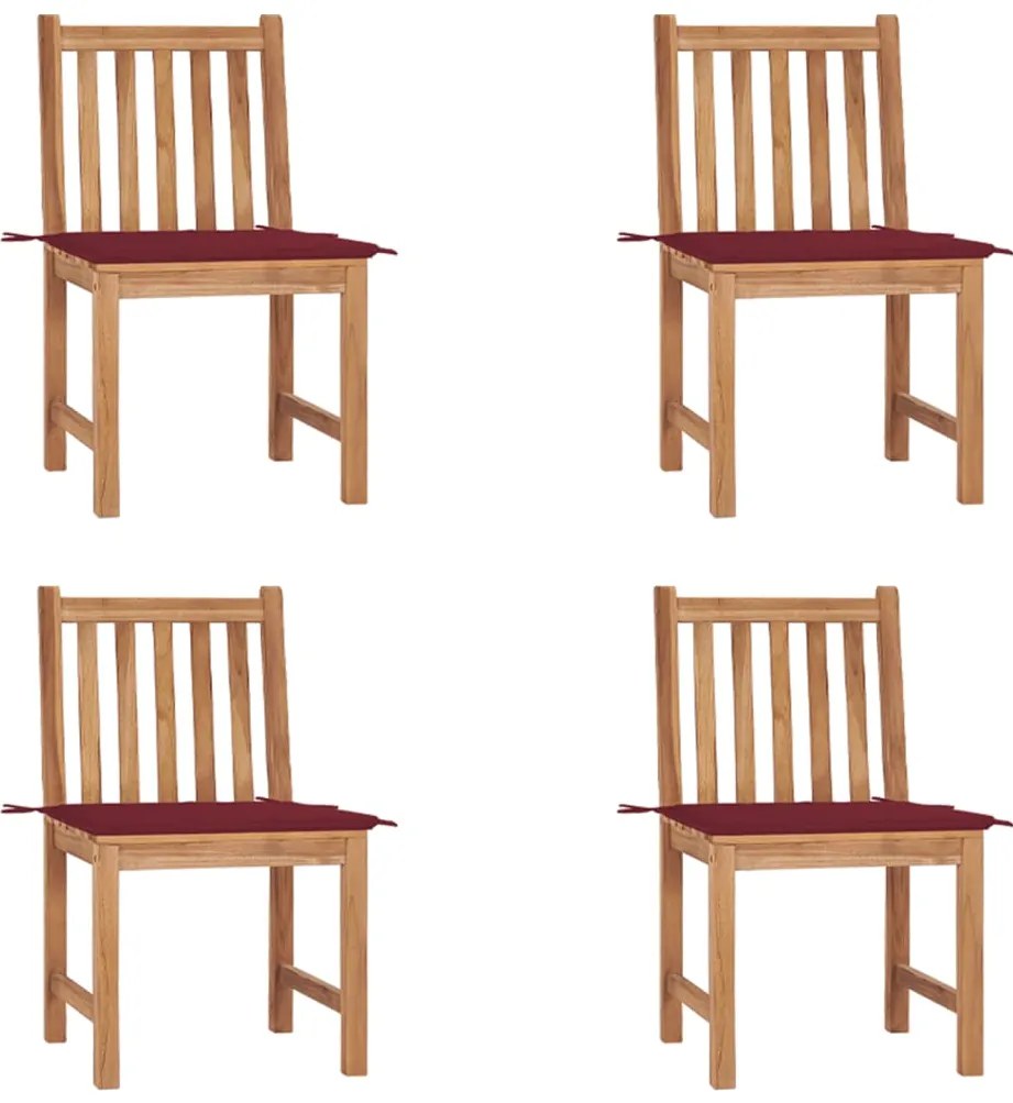 3073097 vidaXL Καρέκλες Κήπου 4 Τεμαχίων από Μασίφ Ξύλο Teak με Μαξιλάρια Κόκκινο, 1 Τεμάχιο