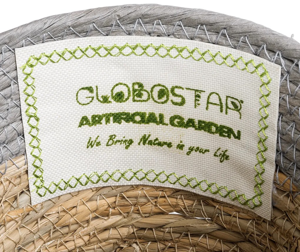 GloboStar® Artificial Garden SYROS 20570 Διακοσμητικό Πλεκτό Κασπώ Γλάστρα - Flower Pot Μπεζ με Γκρι Φ17 x Υ16cm