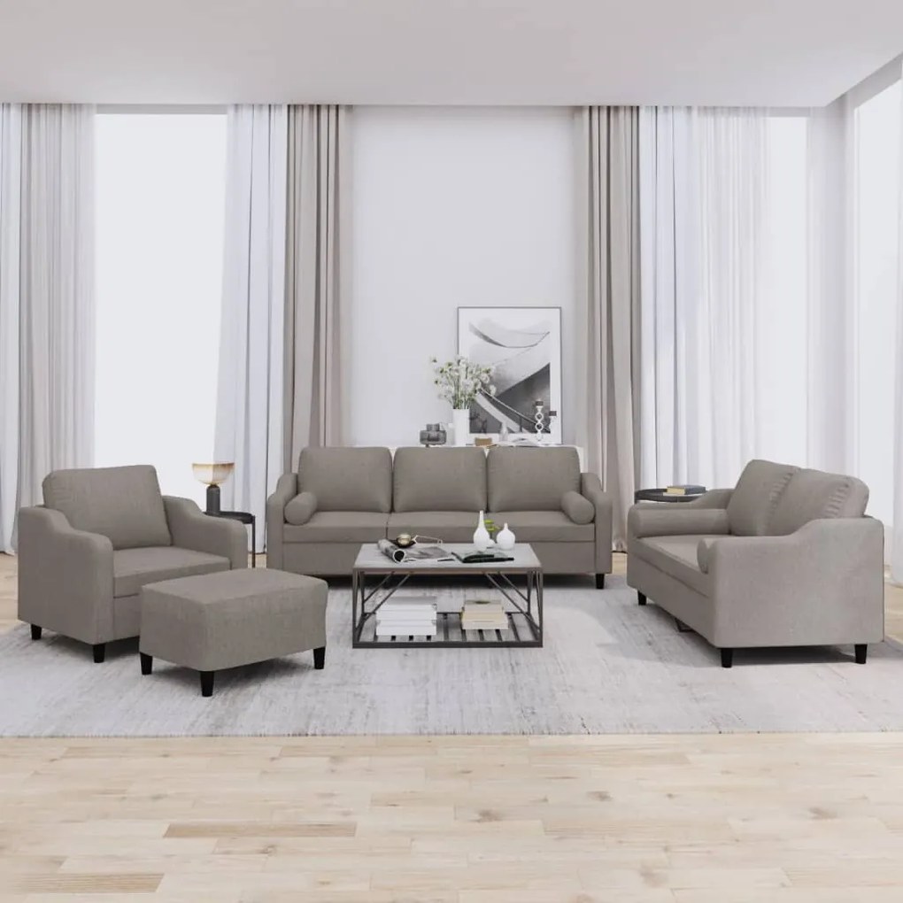 vidaXL Σετ Σαλονιού 4 Τεμαχίων Taupe από Ύφασμα με Μαξιλάρια